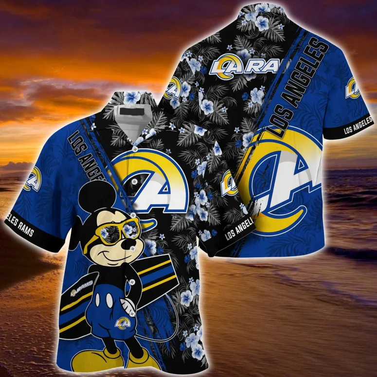 Los Angeles Rams Sunset Mickey Hawaiian Shirt Los Angeles Rams Sunset Mickey Hawaiian Shirt