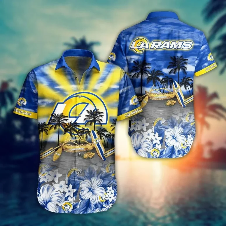 Los Angeles Rams Tropical Sunrise Hawaiian Shirt Los Angeles Rams Tropical Sunrise Hawaiian Shirt