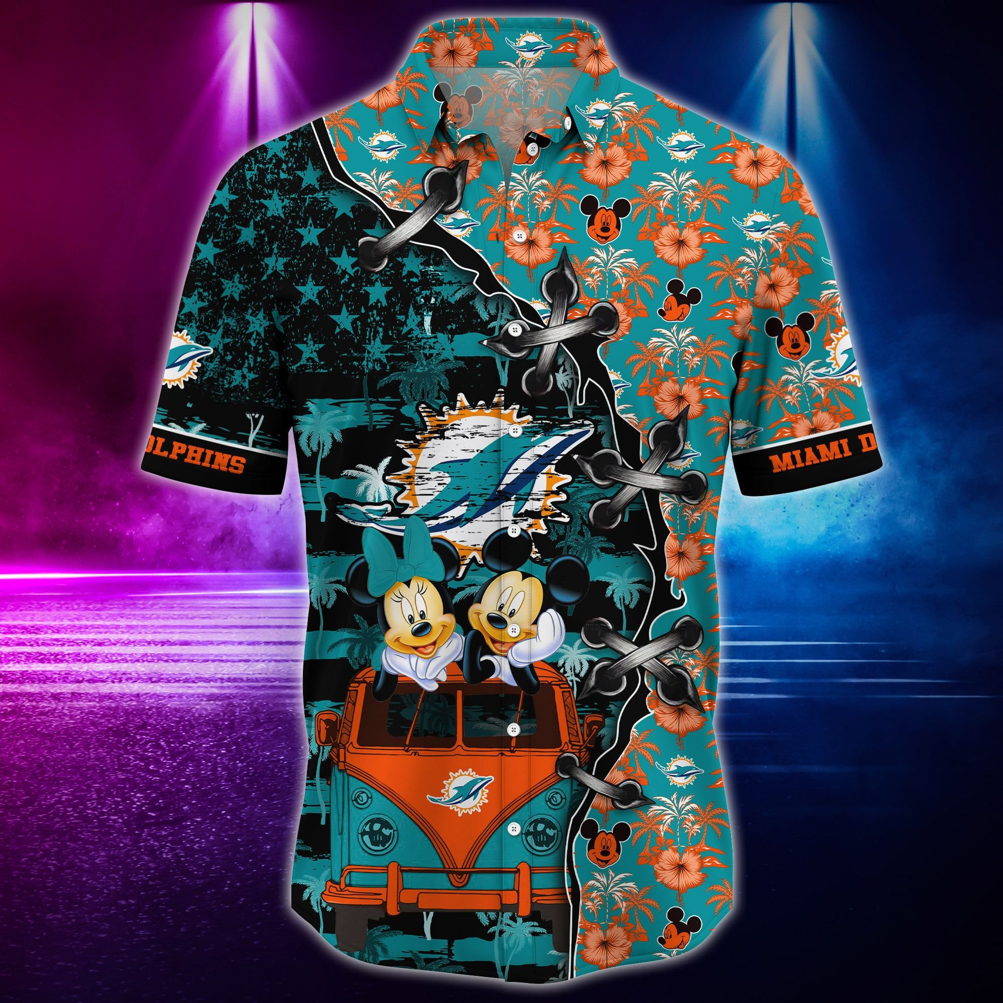 Miami-Dolphins-Mickey-And-Minnie-Hawaiian-Shirt-1