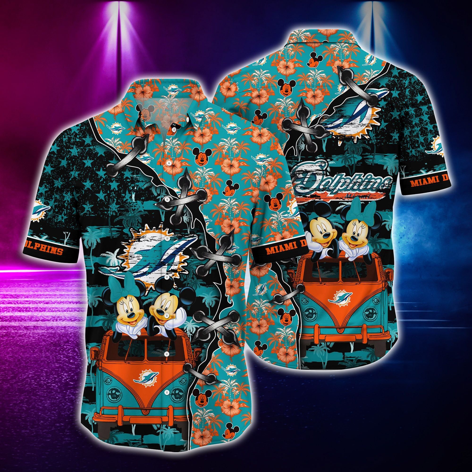 Miami Dolphins Mickey And Minnie Hawaiian Shirt Miami Dolphins Mickey And Minnie Hawaiian Shirt
