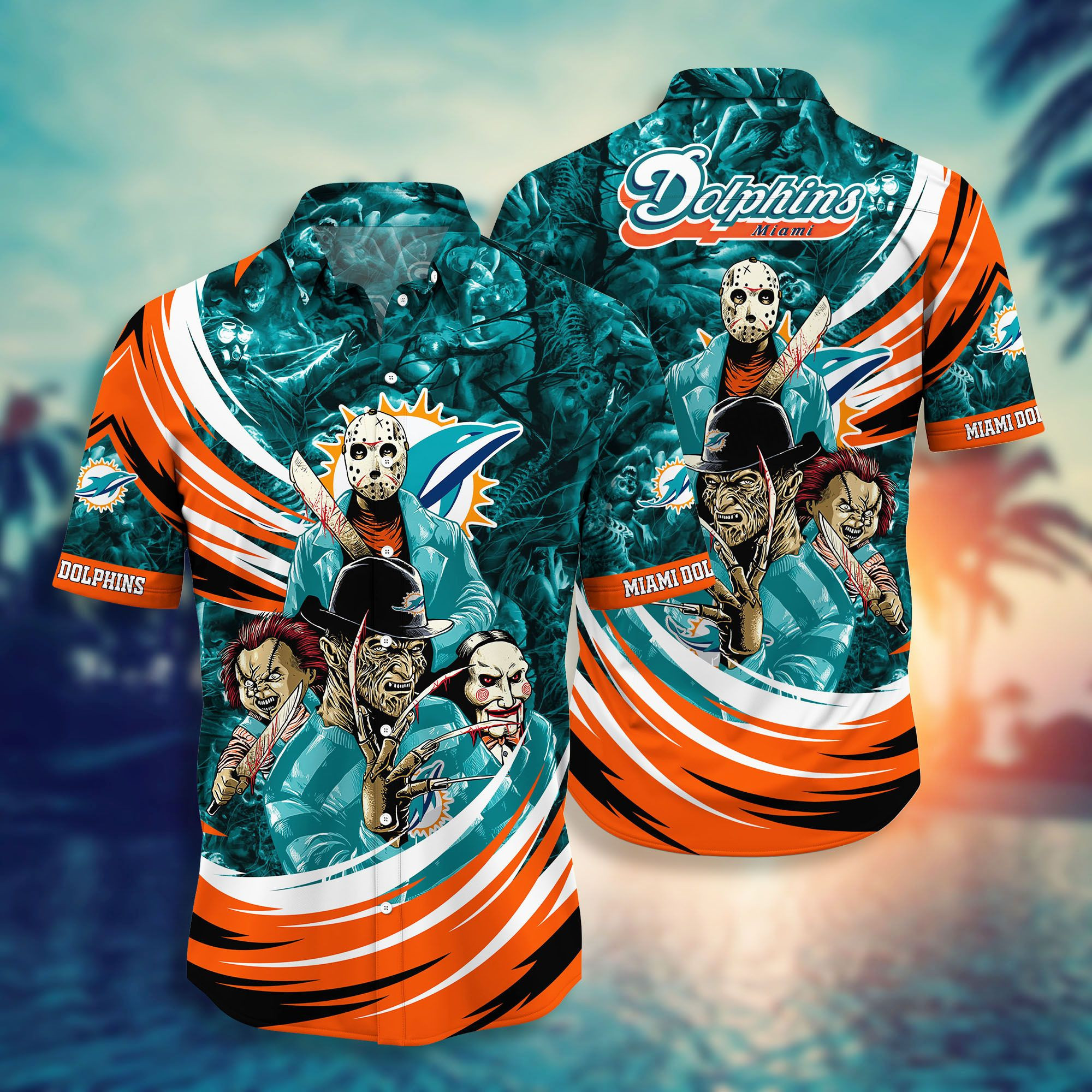 Miami Dolphins NFL Halloween Style Hawaiian Shirt Miami Dolphins NFL Halloween Style Hawaiian Shirt