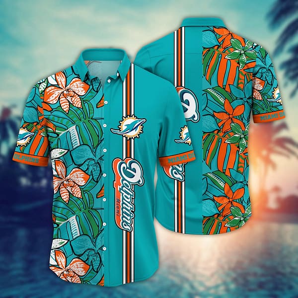 Miami Dolphins Tropical Plants NFL Football Team Hawaiian Shirt Miami Dolphins Tropical Plants NFL Football Team Hawaiian Shirt