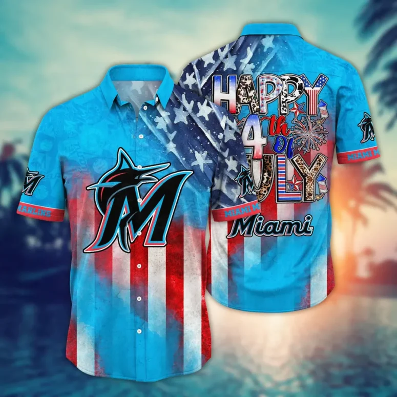 Miami Marlins 4th of July Celebration Hawaiian Shirt Miami Marlins 4th of July Celebration Hawaiian Shirt