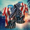 Miami Marlins American Flag Style Hawaiian Shirt