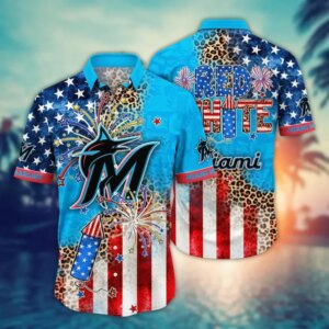 Miami Marlins Fireworks Leopard Print Hawaiian Shirt