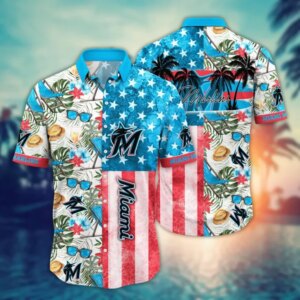 Miami Marlins Stars Stripes Tropical Hawaiian Shirt