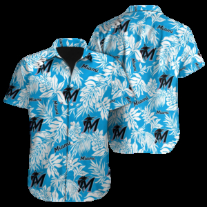 Miami Marlins Tropical Leaf Hawaiian Shirt