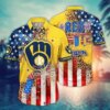 Milwaukee Brewers Firework US FLag Style Hawaiian Shirt