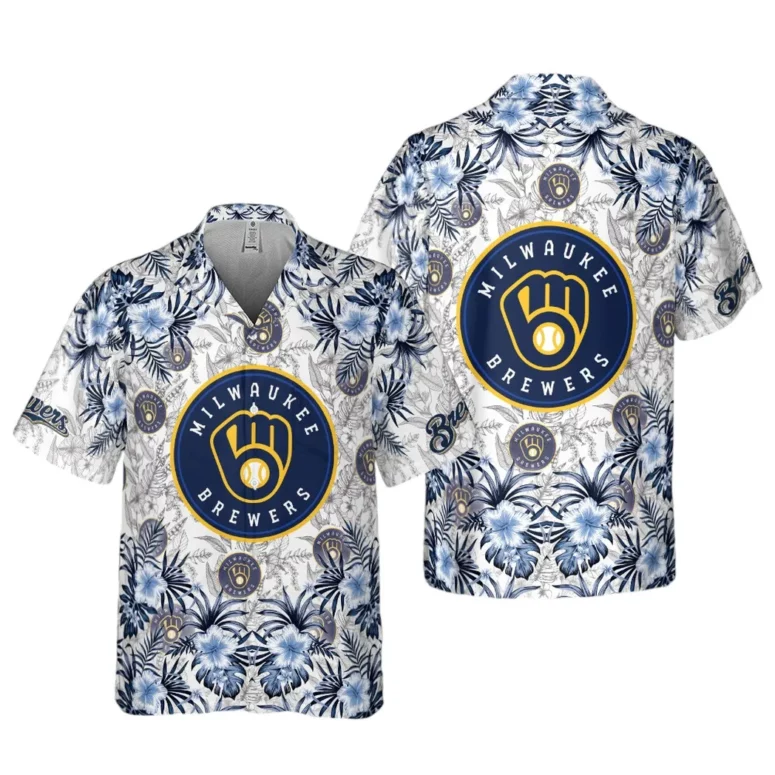 Milwaukee Brewers Hibiscus Splash Hawaiian Shirt Milwaukee Brewers Hibiscus Splash Hawaiian Shirt