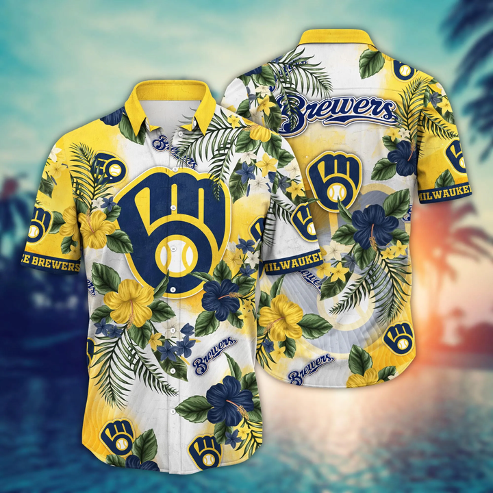 Milwaukee Brewers Island Bloom Hawaiian Shirt Milwaukee Brewers Island Bloom Hawaiian Shirt