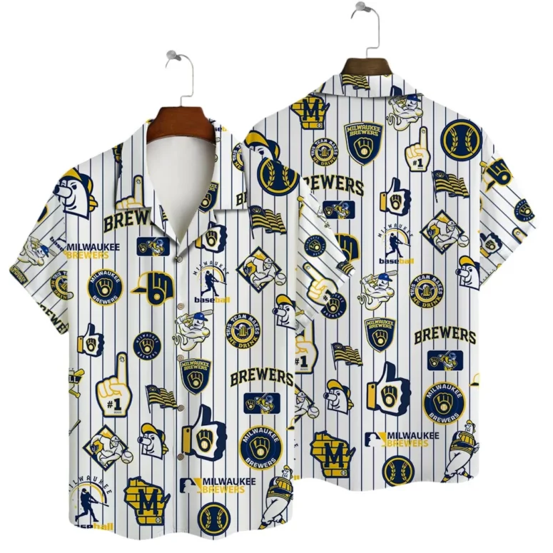Milwaukee Brewers Pinstripe Icons Hawaiian Shirt Milwaukee Brewers Pinstripe Icons Hawaiian Shirt