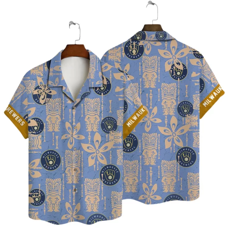 Milwaukee Brewers Tiki Floral Hawaiian Shirt Milwaukee Brewers Tiki Floral Hawaiian Shirt