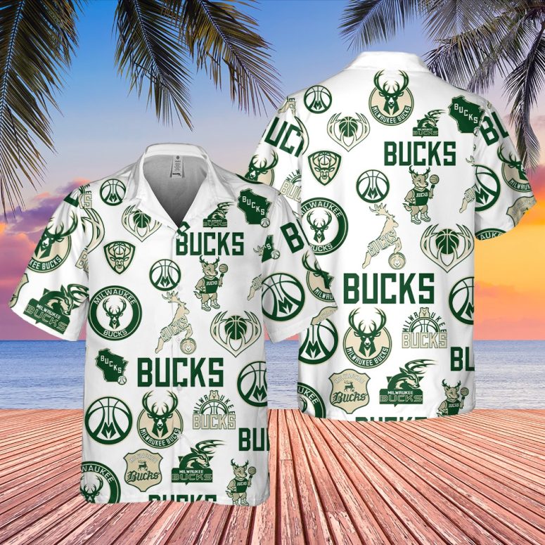 Milwaukee Bucks All-Over Logo Hawaiian Shirt Milwaukee Bucks All-Over Logo Hawaiian Shirt