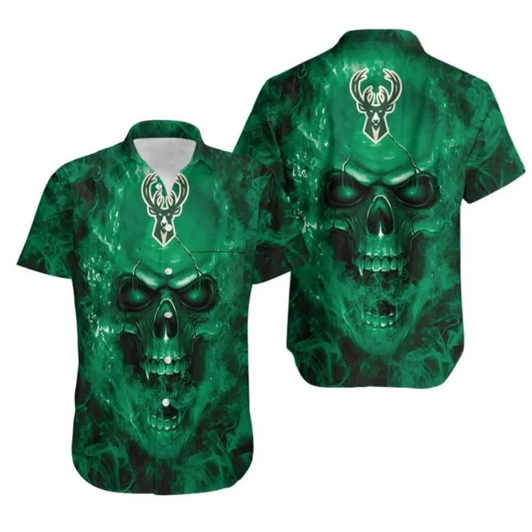 Milwaukee Bucks Skull Smoke Hawaiian Shirt Milwaukee Bucks Skull Smoke Hawaiian Shirt