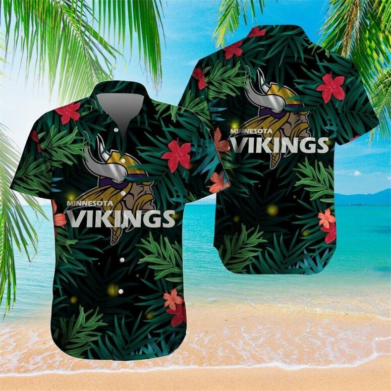 Minnesota Vikings Jungle Night Hawaiian Shirt Minnesota Vikings Jungle Night Hawaiian Shirt