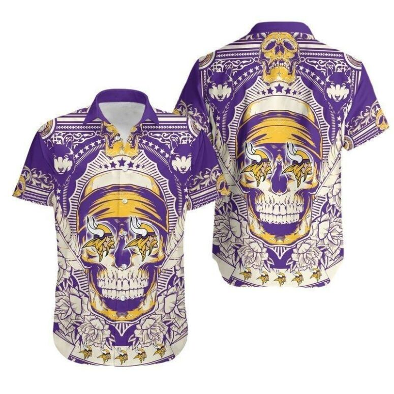 Minnesota Vikings Skull Emblem Hawaiian Shirt Minnesota Vikings Skull Emblem Hawaiian Shirt
