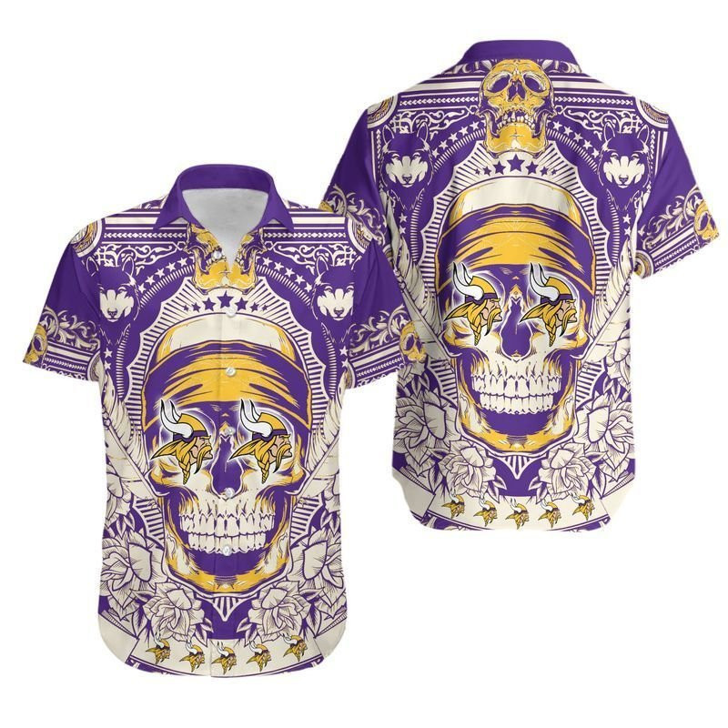 Minnesota Vikings Skull NFL Aloha Pattern Hawaiian Shirt Minnesota Vikings Skull NFL Aloha Pattern Hawaiian Shirt