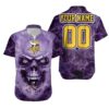 Minnesota Vikings Skull Storm Personalized Name Number Hawaiian Shirt