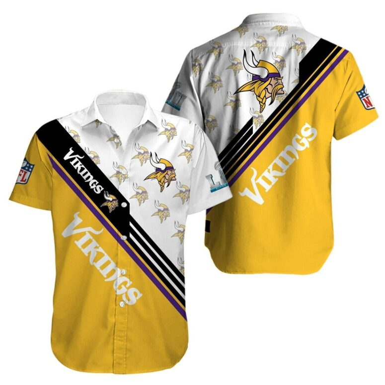 Minnesota Vikings Stripe Yellow Hawaiian Shirt Minnesota Vikings Stripe Yellow Hawaiian Shirt