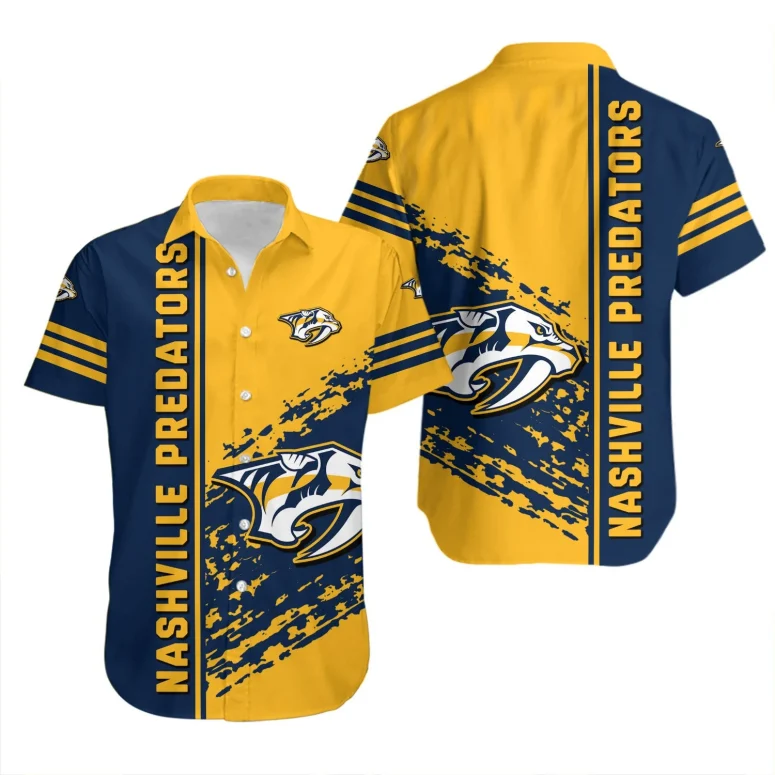 Nashville Predators Bold Stripe Hawaiian Shirt Nashville Predators Bold Stripe Hawaiian Shirt