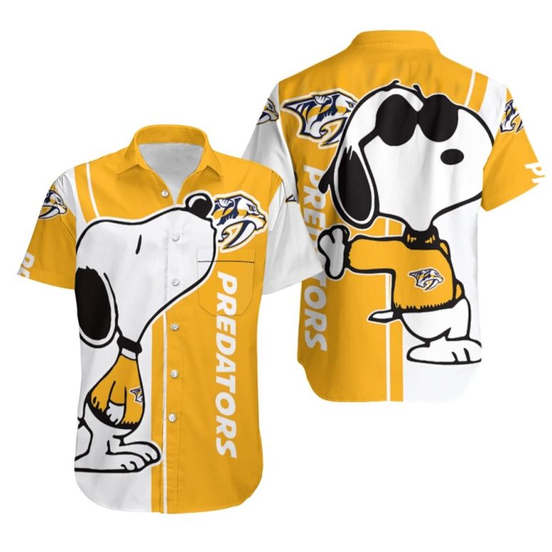 Nashville Predators Snoopy Stripes Hawaiian Shirt Nashville Predators Snoopy Stripes Hawaiian Shirt