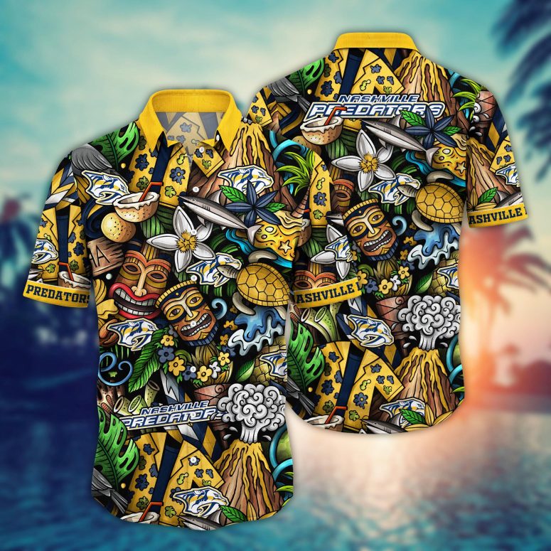 Nashville Predators Tiki Island Hawaiian Shirt Nashville Predators Tiki Island Hawaiian Shirt