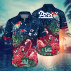 New England Patriots Pink Flamingo NFL Football Team Hawaiian Shirt
