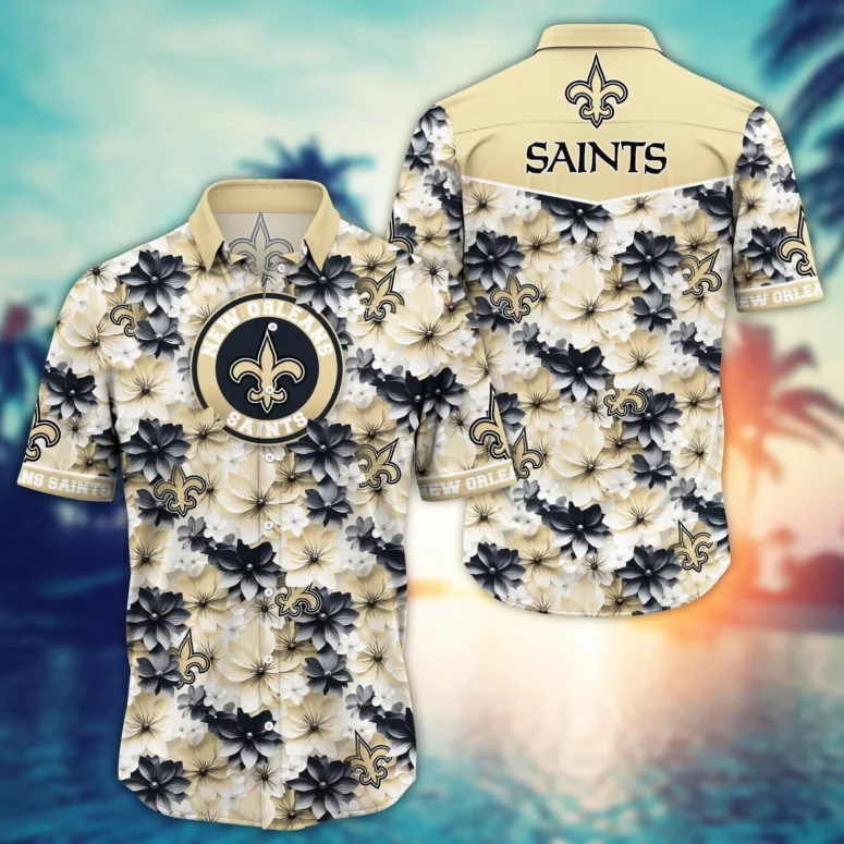 New Orleans Saints Floral Crest Hawaiian Shirt New Orleans Saints Floral Crest Hawaiian Shirt