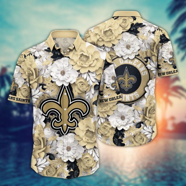 New Orleans Saints Golden Bloom Hawaiian Shirt New Orleans Saints Golden Bloom Hawaiian Shirt