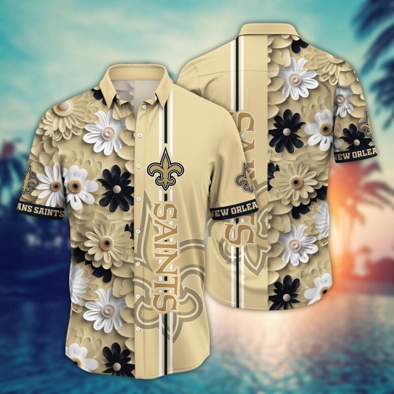 New Orleans Saints Golden Petal Stripe Hawaiian Shirt New Orleans Saints Golden Petal Stripe Hawaiian Shirt