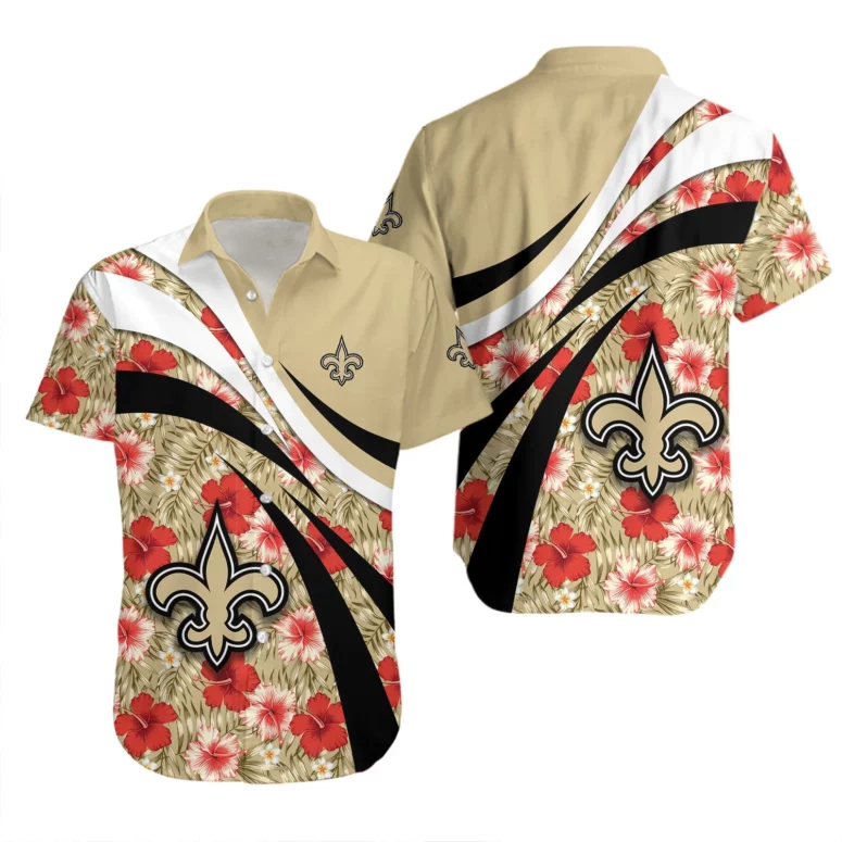 New Orleans Saints Hibiscus Breeze Hawaiian Shirt New Orleans Saints Hibiscus Breeze Hawaiian Shirt