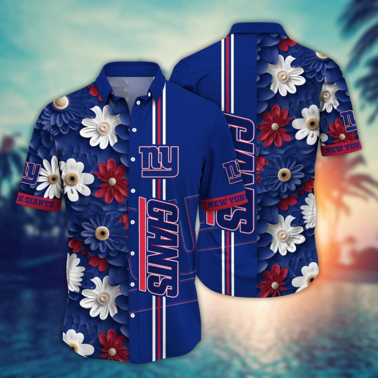 New York Giants Floral Stripe Harmony Hawaiian Shirt New York Giants Floral Stripe Harmony Hawaiian Shirt