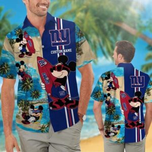 New York Giants Mickey Mouse Custom Name NFL Football Team Hawaiian Shirt