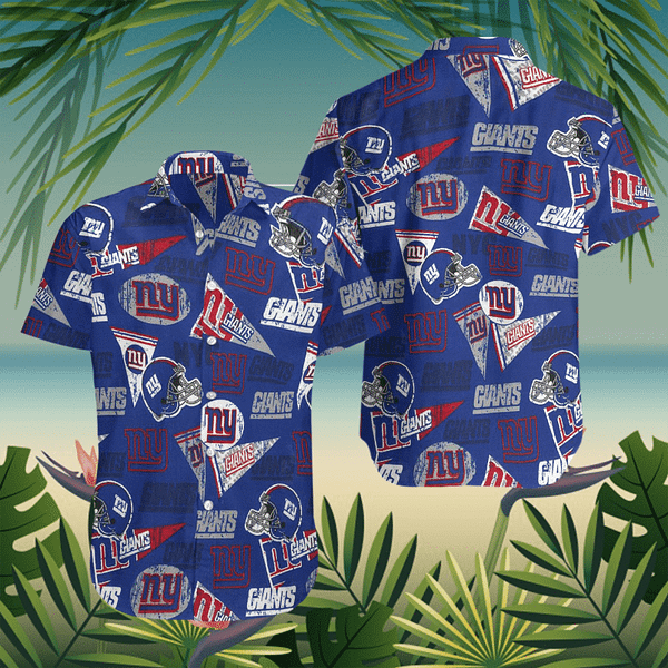 New York Giants Monogram NFL Football Team Hawaiian Shirt New York Giants Monogram NFL Football Team Hawaiian Shirt