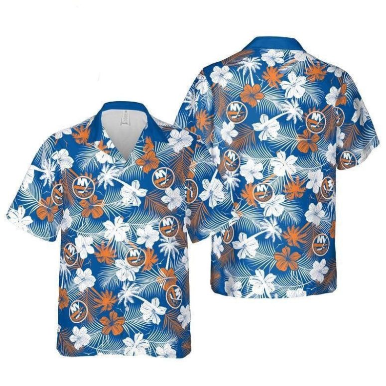 New York Islanders Floral Fusion Hawaiian Shirt New York Islanders Floral Fusion Hawaiian Shirt