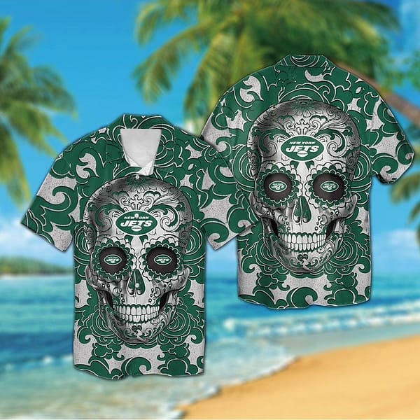 New York Jets Calavera NFL Football Team Hawaiian Shirt New York Jets Calavera NFL Football Team Hawaiian Shirt