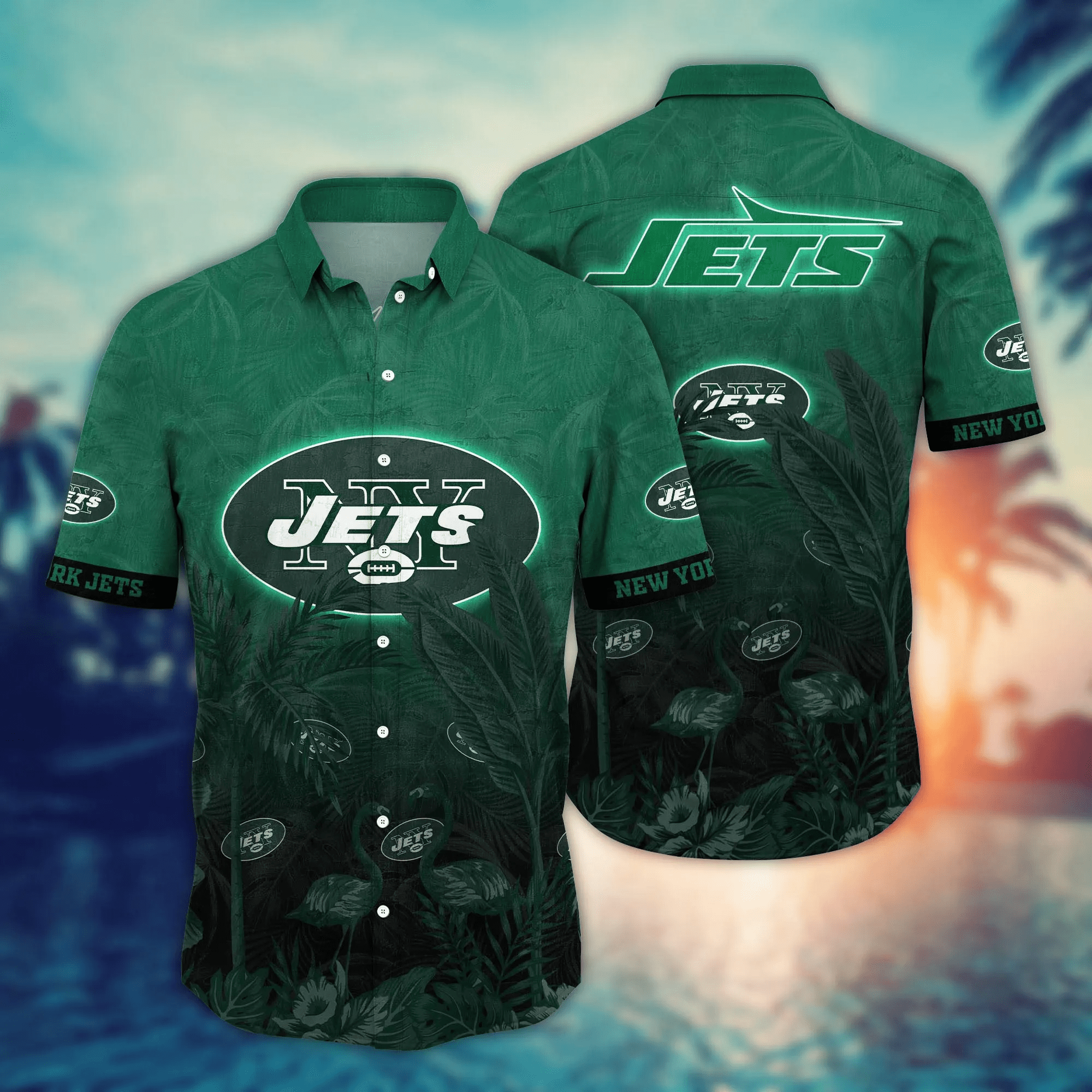 New York Jets Flamingo NFL Football Team Hawaiian Shirt New York Jets Flamingo NFL Football Team Hawaiian Shirt