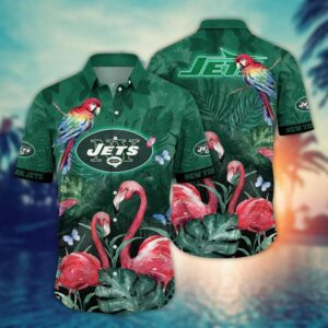 New York Jets Pink Flamingo NFL Football Team Hawaiian Shirt