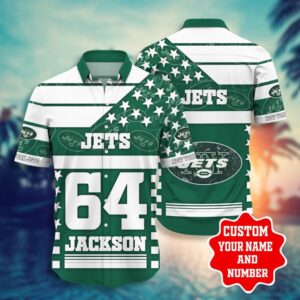 New York Jets Stars and Stripes Personalized Name Number Hawaiian Shirt