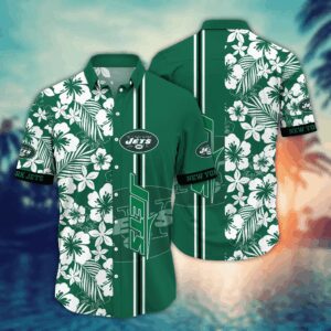 New York Jets White Hibiscus NFL Football Team Hawaiian Shirt