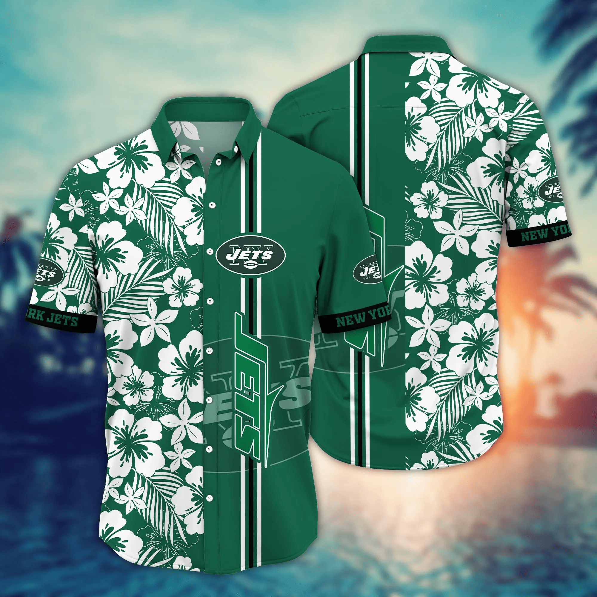 New York Jets White Hibiscus NFL Football Team Hawaiian Shirt New York Jets White Hibiscus NFL Football Team Hawaiian Shirt