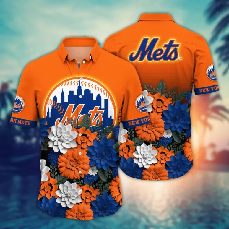 New York Mets Island Blooms Hawaiian Shirt New York Mets Island Blooms Hawaiian Shirt