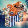 New York Mets Monstera Leaves American Flag Hawaiian Shirt
