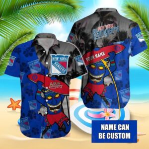 New York Rangers Tiki Vibes Personalized  Hawaiian Shirt