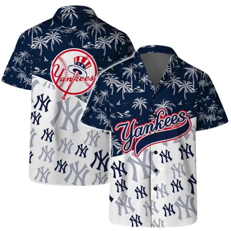 New York Yankees Coastal Logo Hawaiian Shirt New York Yankees Coastal Logo Hawaiian Shirt