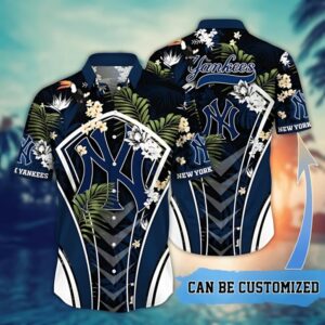New York Yankees Floral Victory Personalized Name Number Hawaiian Shirt