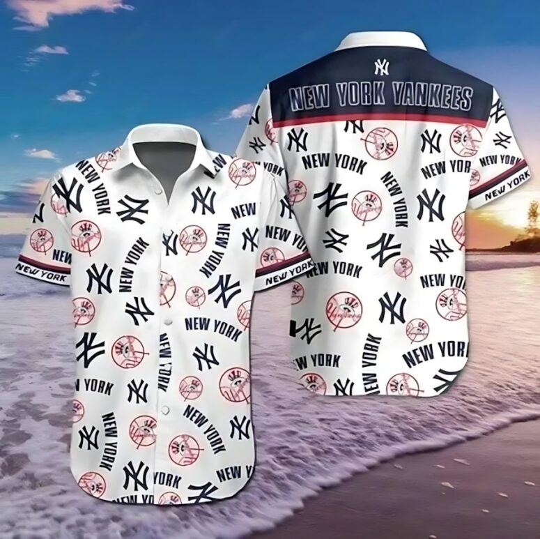 New York Yankees Iconic Emblems Hawaiian Shirt New York Yankees Iconic Emblems Hawaiian Shirt