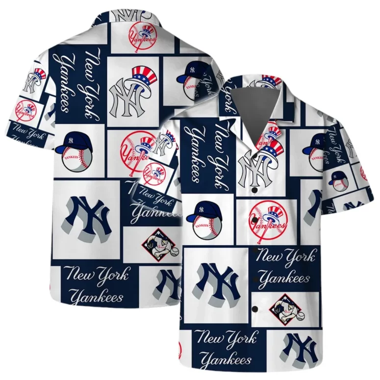New York Yankees Logo Block Hawaiian Shirt New York Yankees Logo Block Hawaiian Shirt