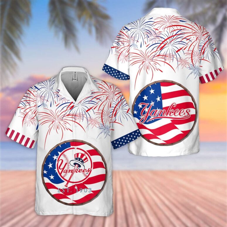 New York Yankees Stars Stripes Celebration Hawaiian Shirt New York Yankees Stars Stripes Celebration Hawaiian Shirt