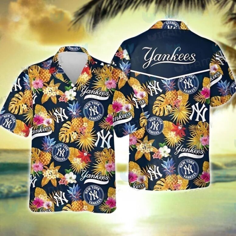 New York Yankees Sunset Tropics Hawaiian Shirt New York Yankees Sunset Tropics Hawaiian Shirt